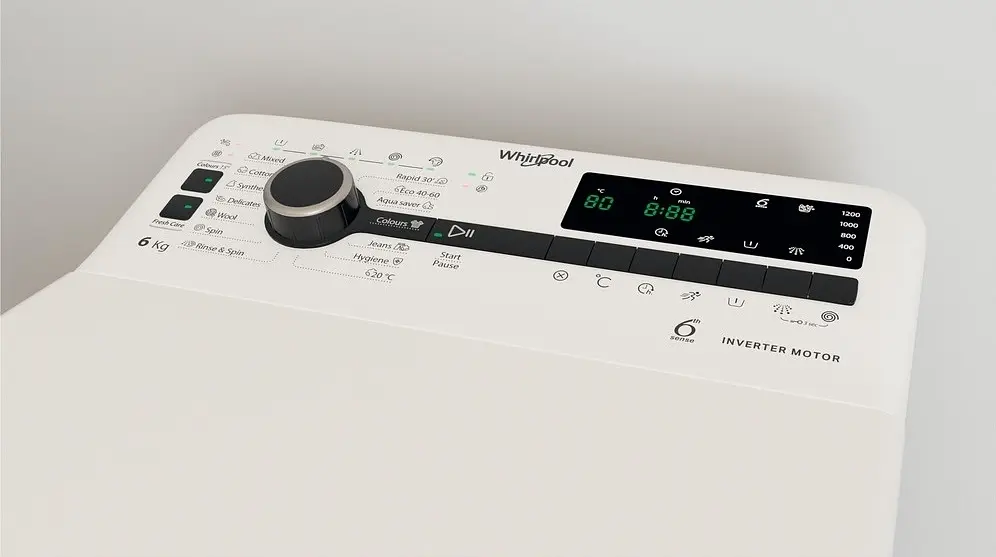 Whirlpool Пральна машина вертикальна, 6кг, 1200, B, 60см, дисплей, інвертор, білий - фото 8