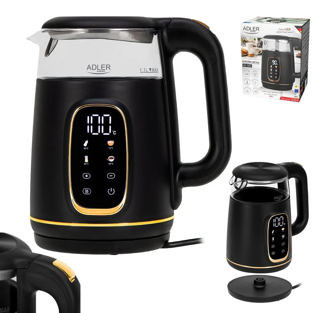 Електрочайник Adler AD 1305 black gold 1850-2200Вт/1.7л/скло/встановлення температури/(AD1305BG) - фото 5