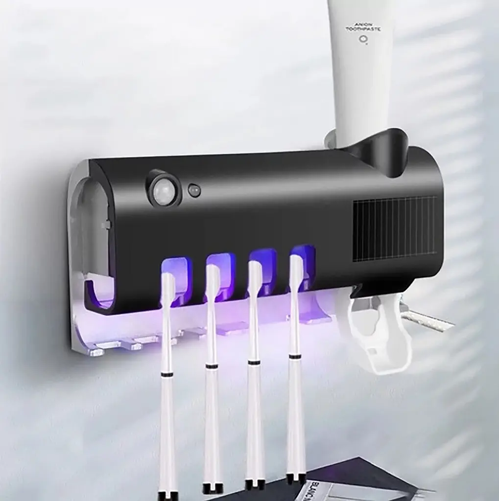 Стерилізатор тримач для зубних щіток на 4 секції з дозатором Multi-function Toothbrush Sterilizer UV, Yu Xin Чорний 86601 - фото 6