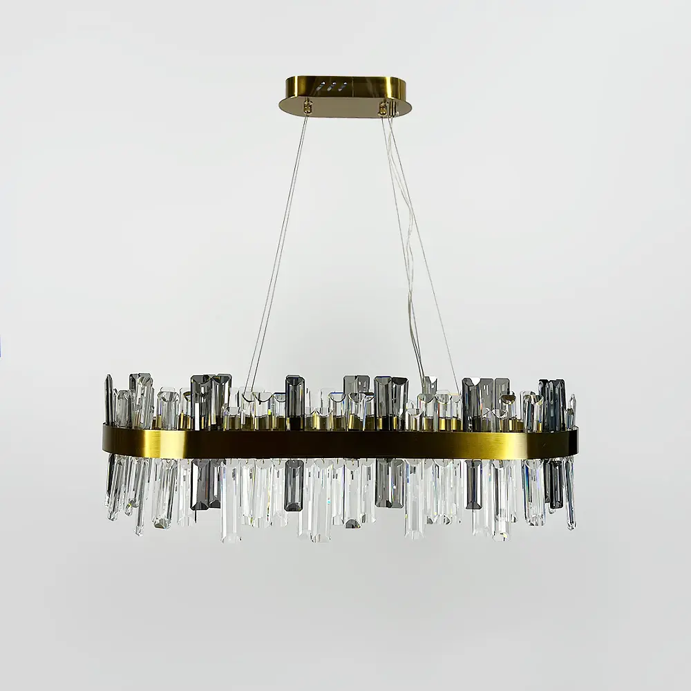 Подвесная овальная люстра с хрусталем в латунном корпусе 80х30 см Ст. MJ 210 L-800 AB | Line F - фото 7