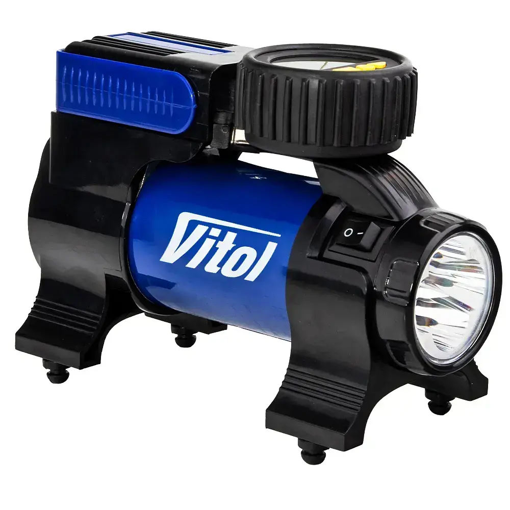 Автомобільний компресор Vitol 100psi 14Amp 37л Ліхтар Автостоп прикурювач (K-22) - фото 2