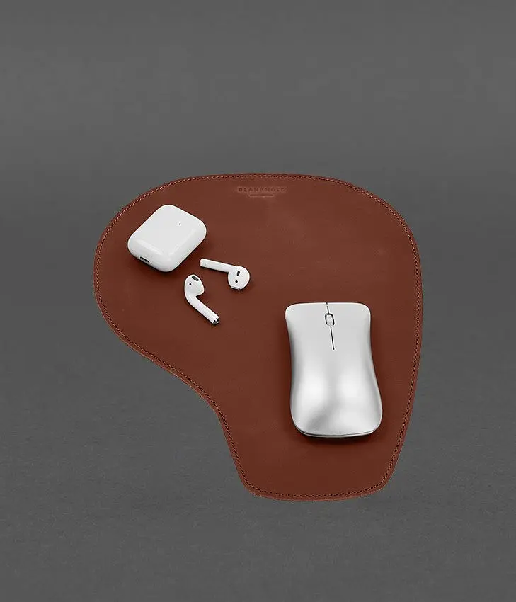 Коврик для мышки "Грушка" из натуральной кожи светло-коричневый Crazy Horse - фото 2