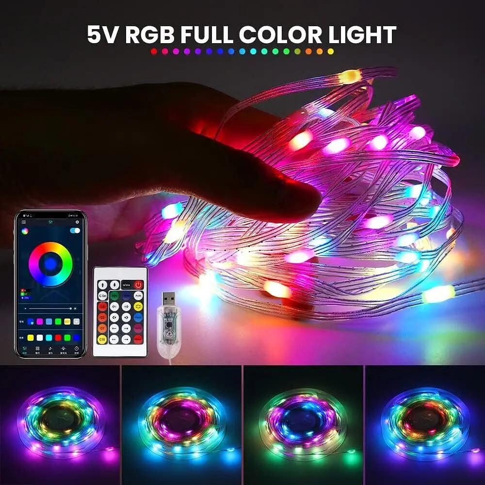 Светодиодная лента 10M Bluetooth Dream Color Fairy Lights 5V USB RGB IC Водонепроницаемые рождественские огни - фото 3