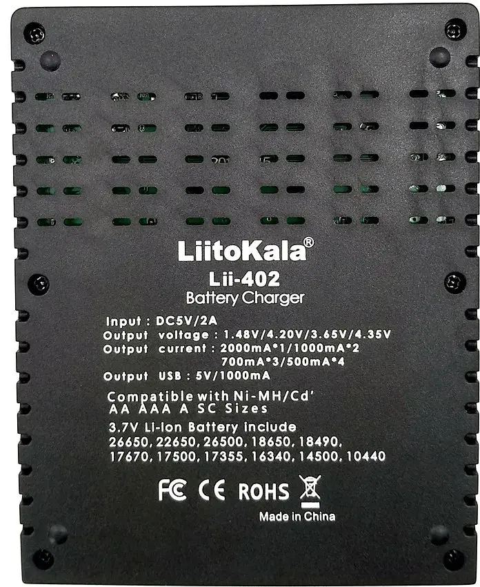 Зарядний пристрій LiitoKala Lii-402 для 4х акумуляторів Li-Ion/LiFePO4/Ni-Mh Black - фото 4