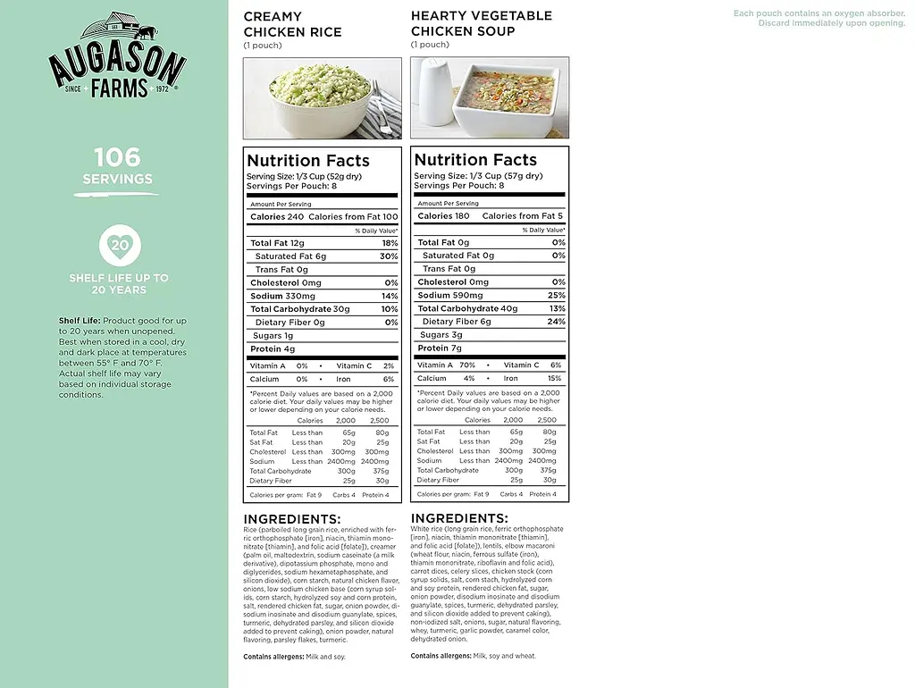 Сублімовані сніданки та вечері 106 порцій з великим терміном придатності 30 років Augason farms (101082) - фото 5