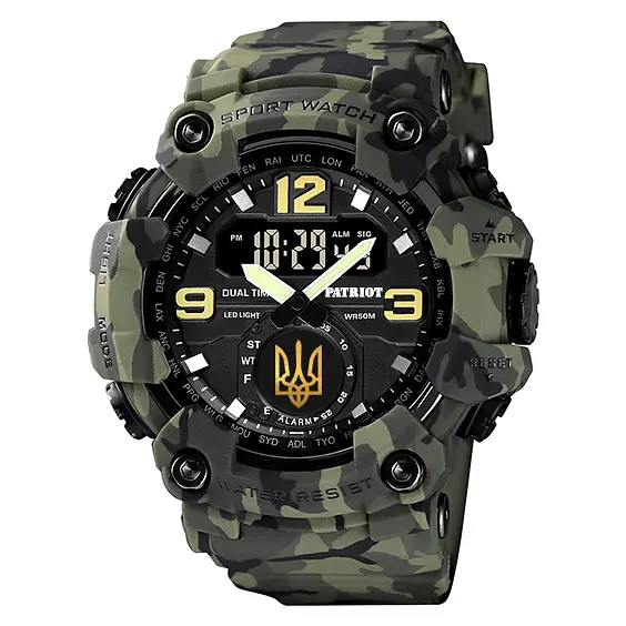 Наручные часы мужские 004CMGRUAGD Тризуб золото Зеленый камуфляж + Коробка. Patriot acs0031053 - фото 6