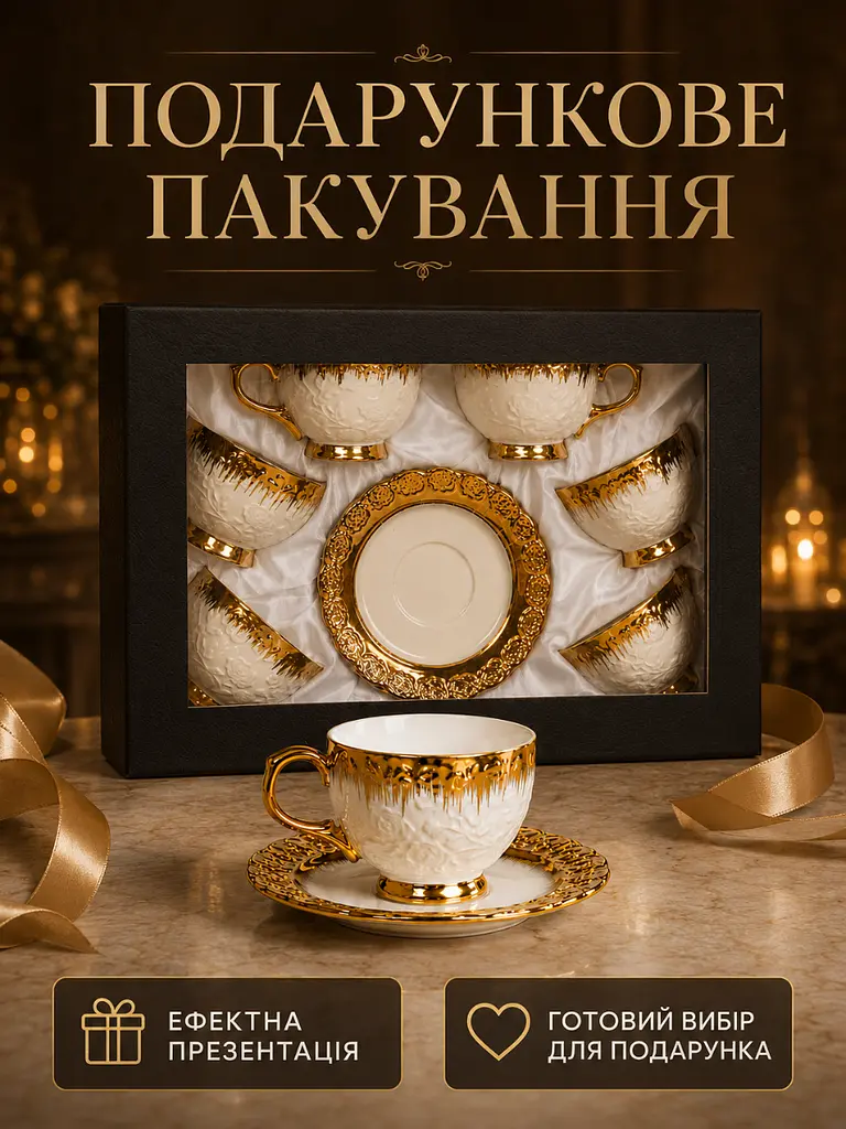 Чайний сервіз порцеляновий на 6 персон 12 предметів, подарунковий набір чашок 200 мл з блюдцями 14 см для чаювання, білий із - фото 5