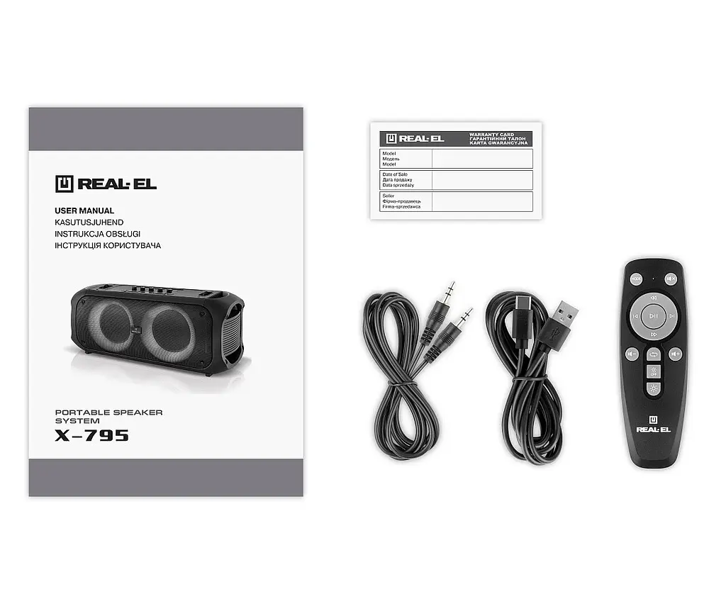 Портативна колонка REAL-EL X795 Boombox 70W Bluetooth, Echo Karaoke, TWS, RGB, Black - фото 10