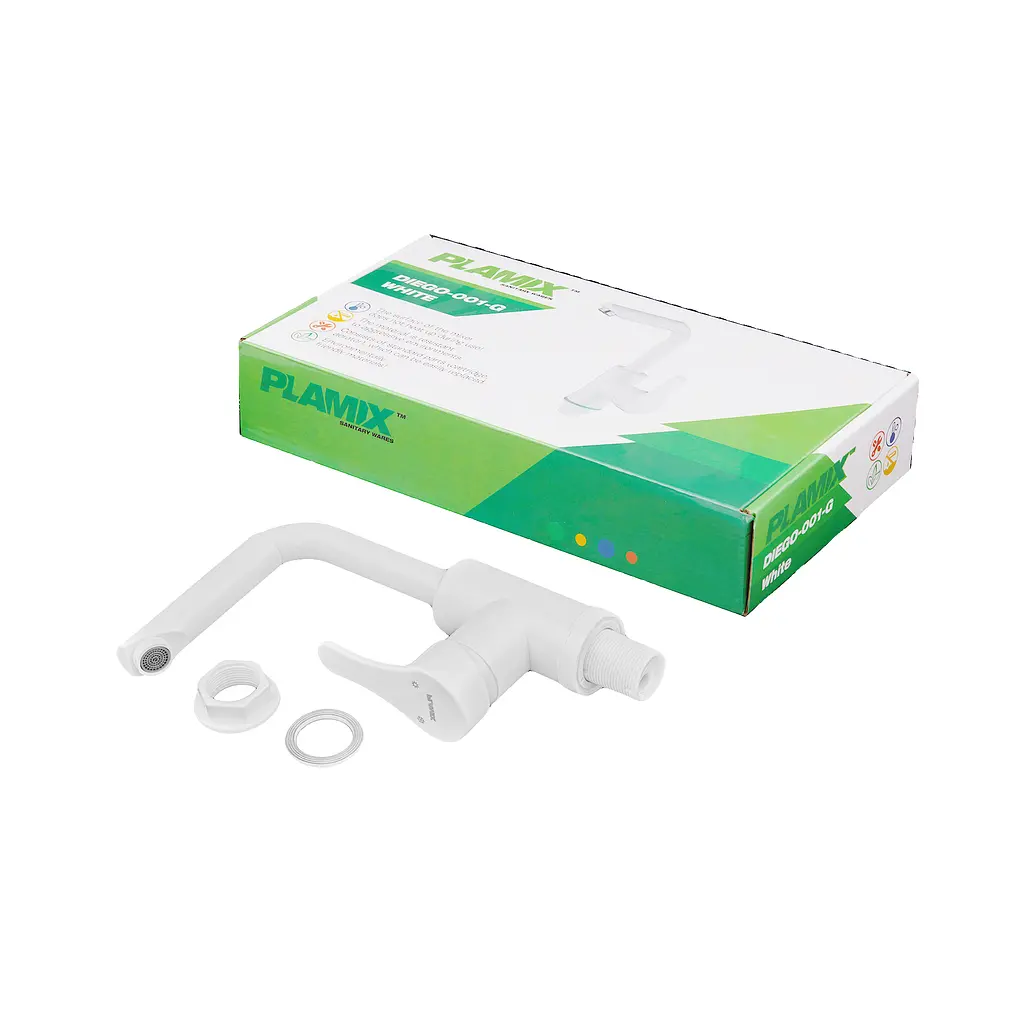 Змішувач для умивальника Plamix Diego-001-G white PM0656, Білий - фото 5