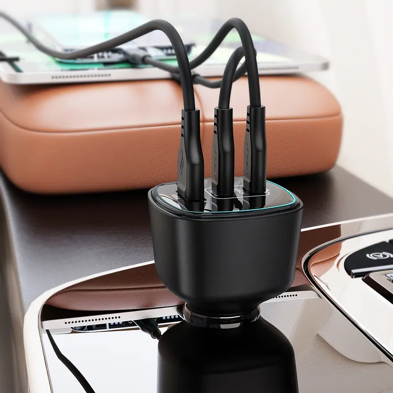 Автомобільний зарядний пристрій Acefast B18 200W(2USB-C+USB-A)fast car charger Black (6974316285953) - фото 6