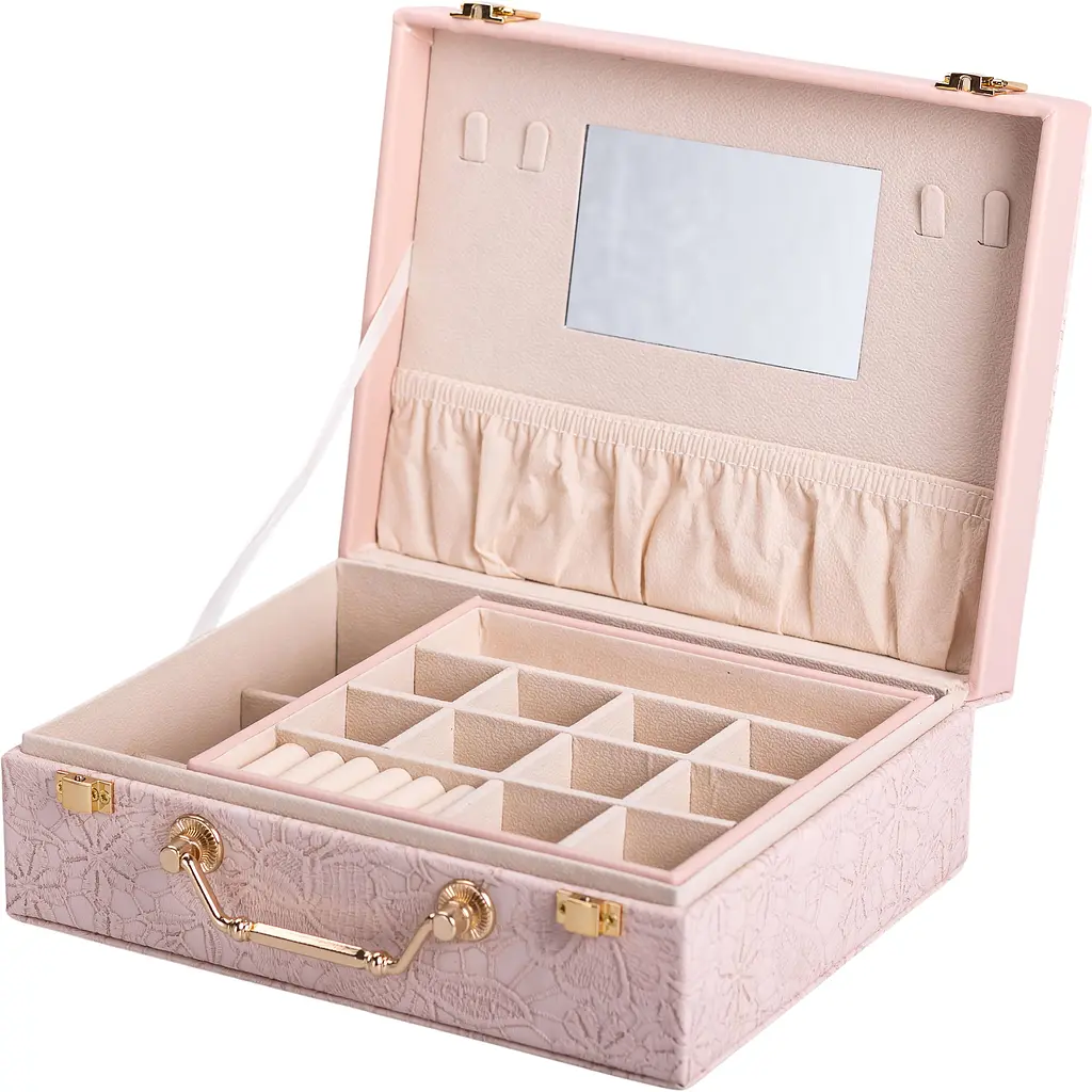 Кейс-органайзер для украшений Yiwu с накидными замками 24x18.5x8.5 см розовый HP-5-15P - фото 2
