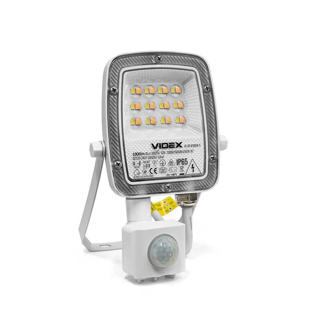 Прожектор Led Videx F5 10W 3000-5000-6500K з датчиком руху 230V білий (VL-F5-010CW-S)  - фото 2