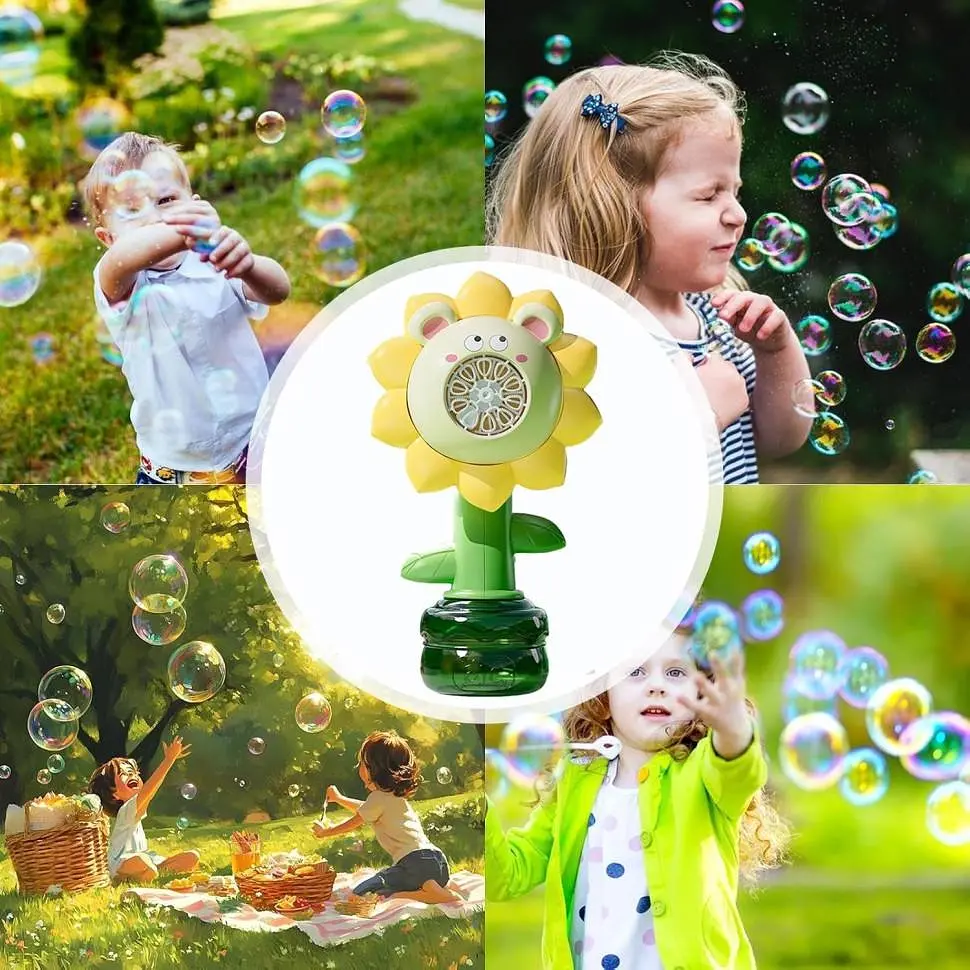 Мильні бульбашки Flower Bubble Machine зі світлом, жовтий-зелений (MB-350-B-60) - фото 5