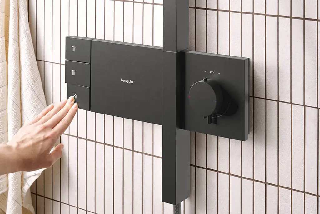 Душова система з термостатом Hansgrohe Raindance Alive Q 210x340 2jet з ShowerSelect Comfort brushed black chrome 24590340 - фото 2