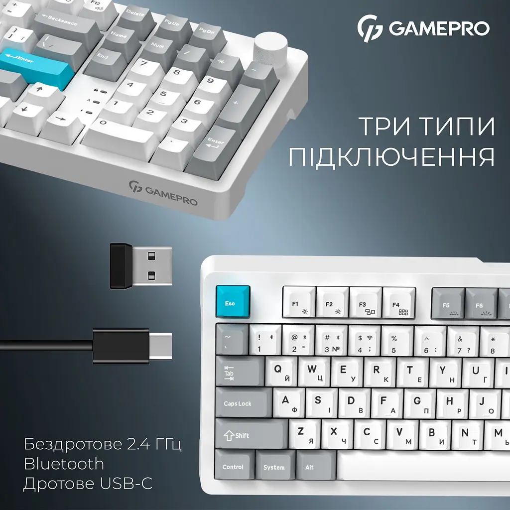 Клавиатура GamePro Asgard Drakkar Keychron Super Red Switch Wireless/Bluetooth/USB White беспроводная (MK305WH) - фото 9