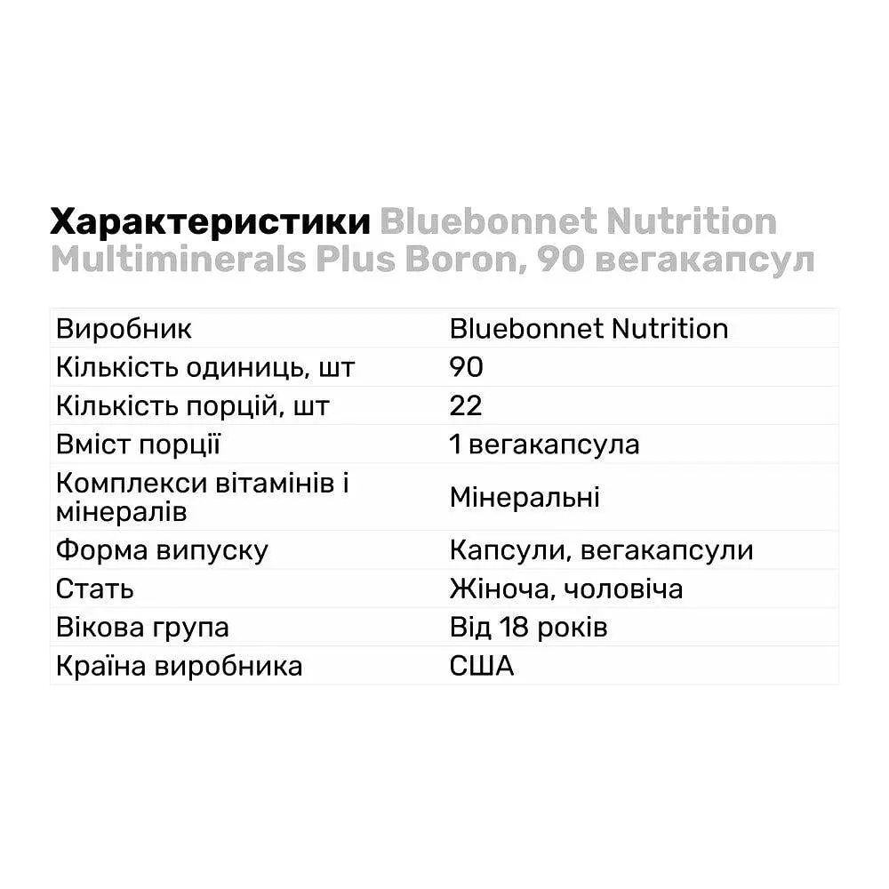 Витамины и минералы Bluebonnet Multiminerals Plus Boron 90 вегакапсул - фото 2