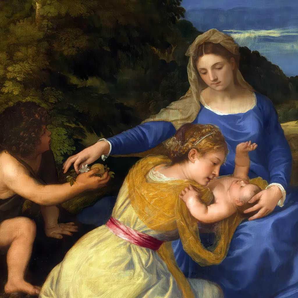 Інтер'єрна картина Мадонна Альдобрандіні, Тіціан, Titian, Aldobrandini Madonna, релігійний декор, 43×60 см (id6978) - фото 6