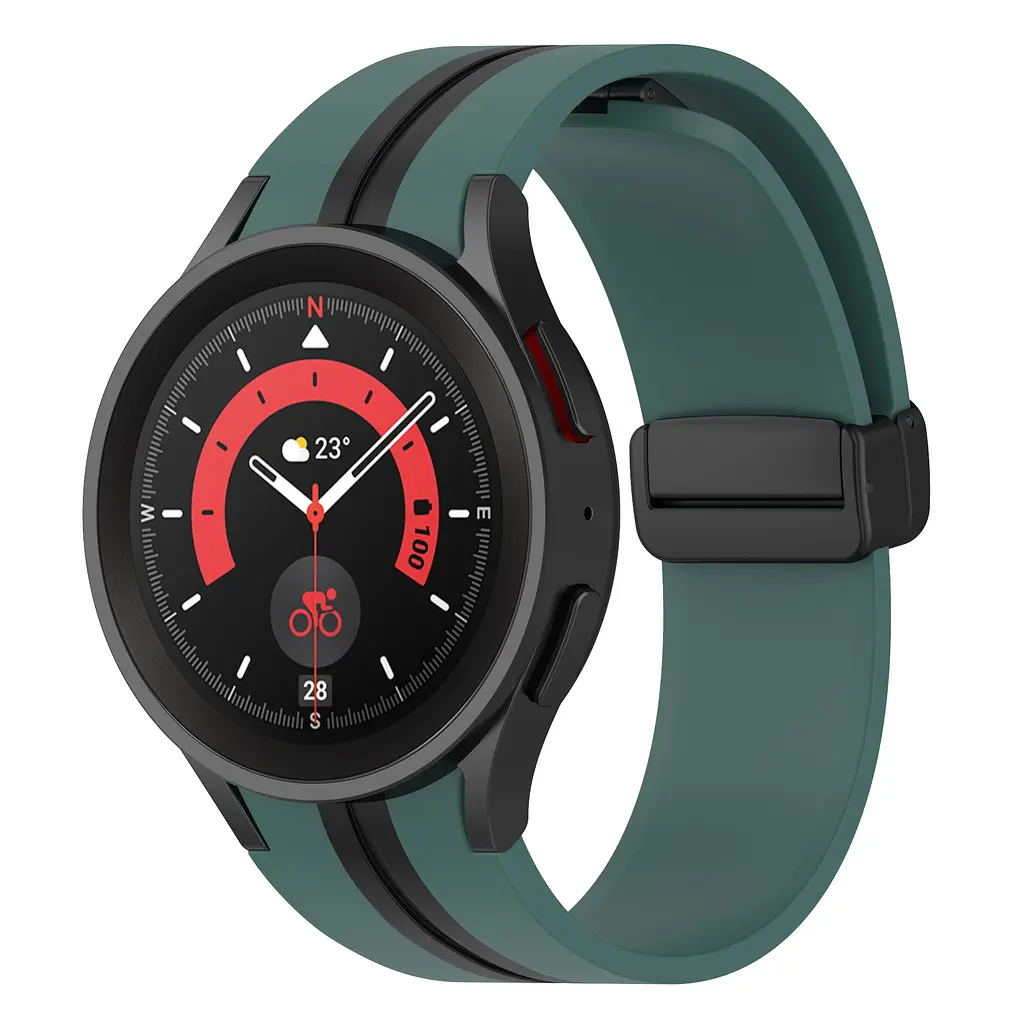 Ремешок для Samsung Galaxy Watch 4 Classic 42mm - темно-зелено-черный ширина крепления 20мм силикон Watchbands Cls-line-black (W36-3WB62202667) - фото 2
