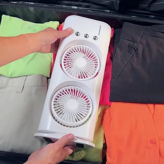 Вентилятор настільний подвійний з охолодженням Double-ended Spray Fan LED-підсвітка 3 швидкості пульт - фото 8