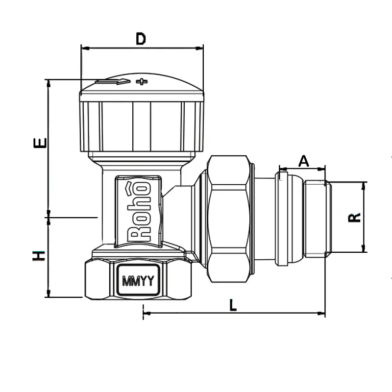 Кран радіаторний термостатичний Roho R5151-050 - 1/2" (М30x1,5) кутовий (антипротечка) RO0123 - фото 3