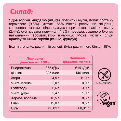 Протеїнові батончики Fizi Keto Protein Bar Strawberry + Almond 450 г (10 шт. x 45 г)  - фото 3