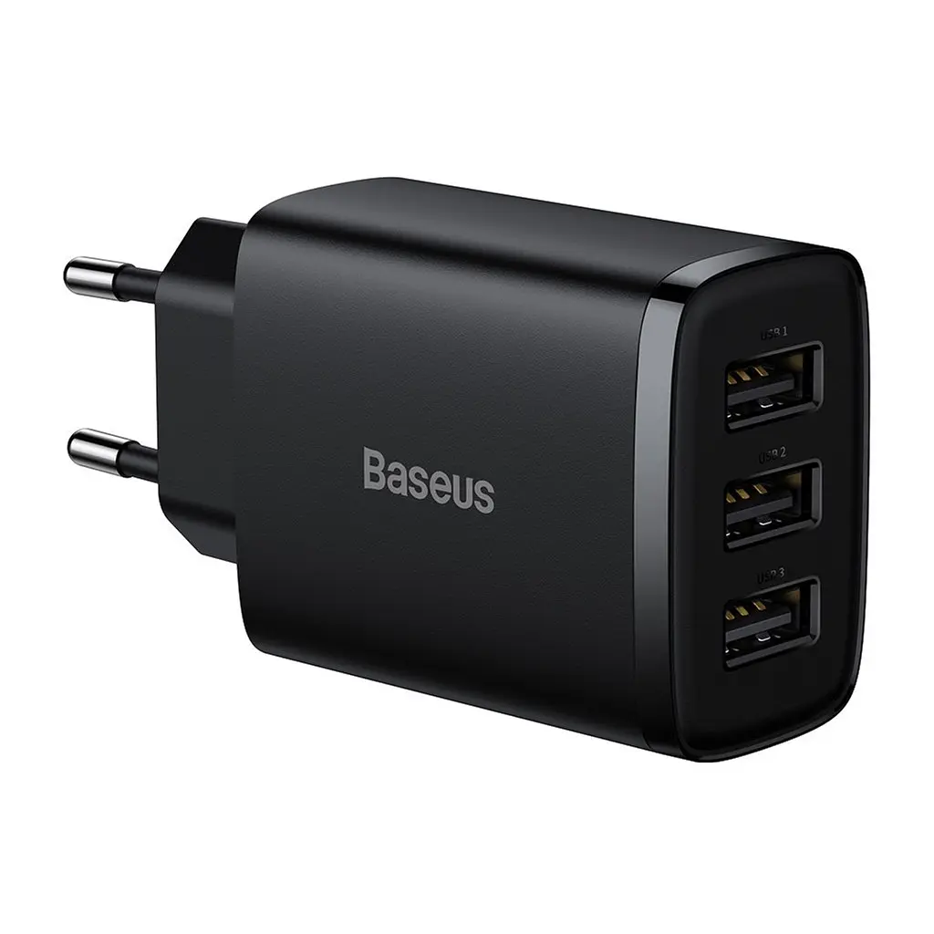 Зарядний пристрій Baseus Compact, 3xUSB-A, чорний (CCXJ020101)