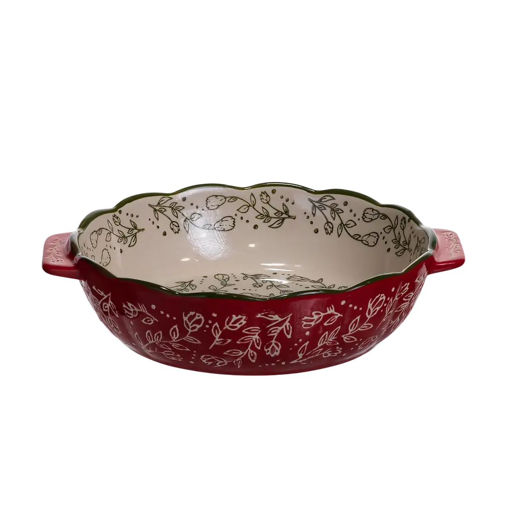 Форма для запікання кругла порцелянова Vintage 900 мл з ручками для духовки випікання запіканок страв м'яса овочів 24х20х5 см Червоний - фото 3