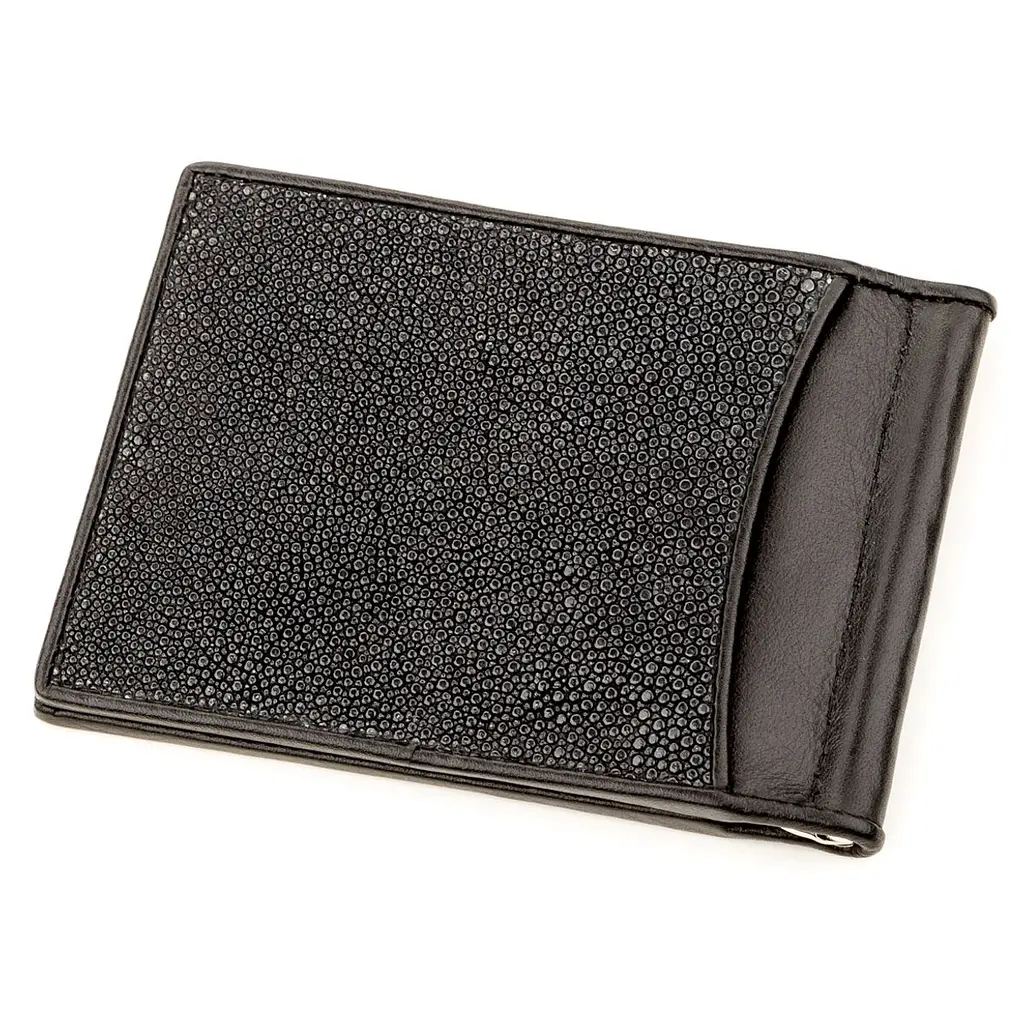 Затискач для грошей з натуральної шкіри морського ската чорний STINGRAY LEATHER 18293 - фото 2
