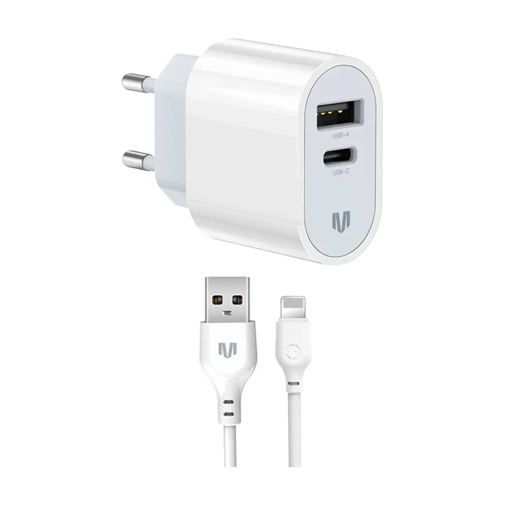 Зарядний пристрій MadeInFuture MFS12 12W 1xUSB-A + 1xUSB-C + cable USB-A to Lightning White (MIF82823)