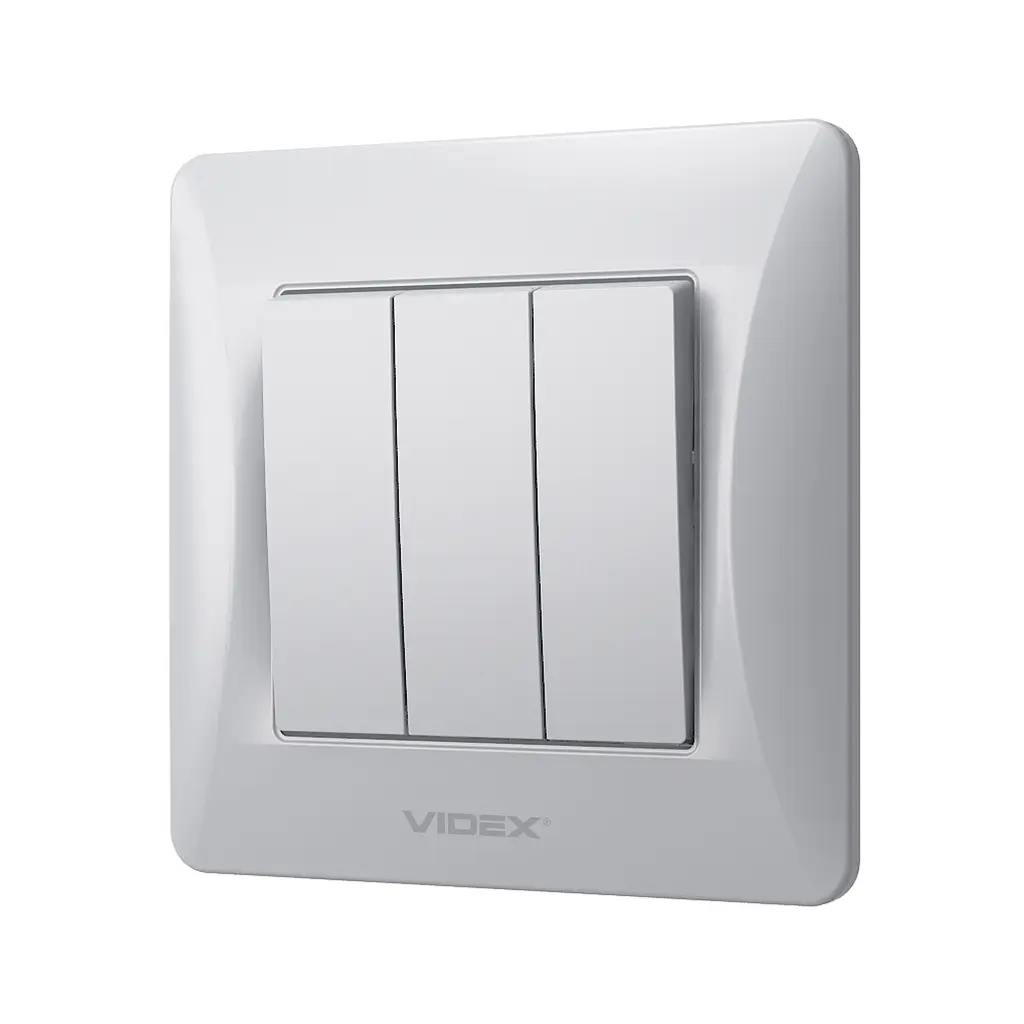 Вимикач трьохклавішний срібний шовк VIDEX BINERA VIDEX (25450-000) - фото 3