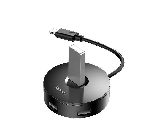 USB-хаб Baseus Airjoy round box HUB adapterType-C to USB3.0*1+USB2.0*3 10cm CAHUB-G01 Black - фото 5
