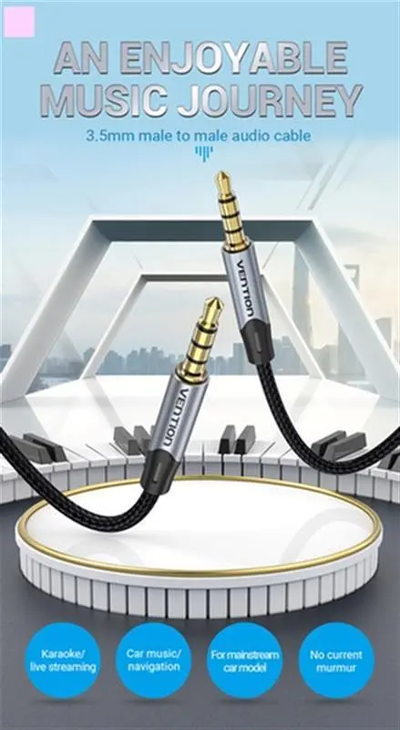 Аудіо-кабель Vention Audio 3.5 mm - 3.5 mm 1.5 m, Metal Type, Silver (BAQHG) - фото 4