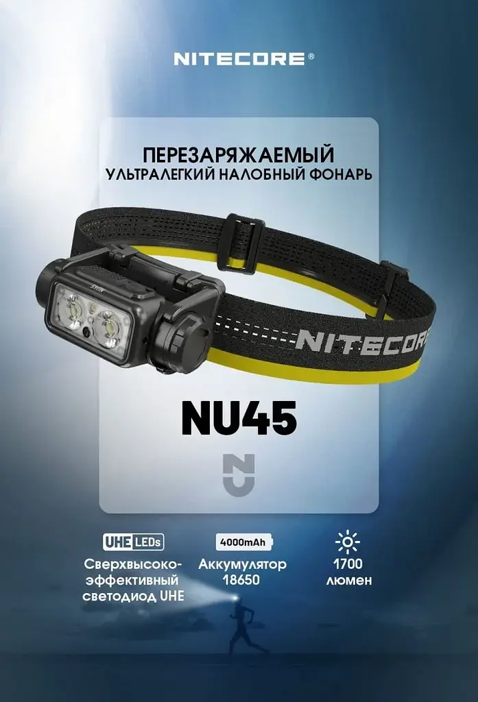 Налобный фонарь Nitecore NU45 с датчиком приближения USB Type-C 1700лм (11 режимов) - фото 8