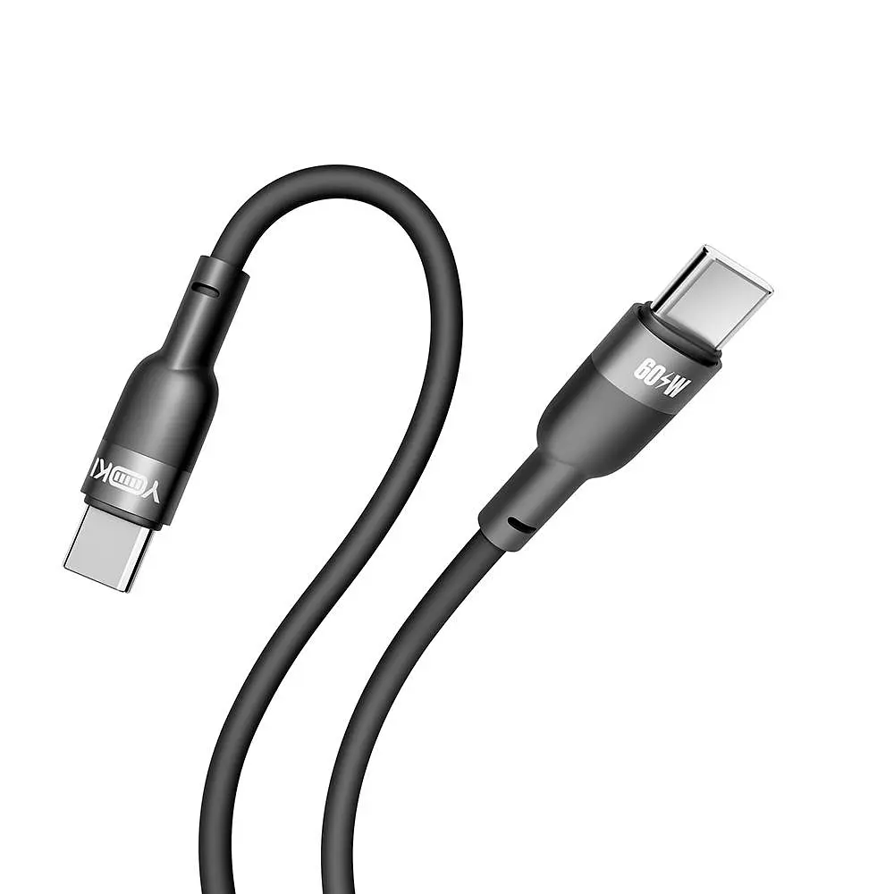Кабель для заряджання та обміну даними USB Yoki YK-SI50 SILICONE Series Type-C to Type-C 60W 3A/20V 1.2 м Чорний - фото 5