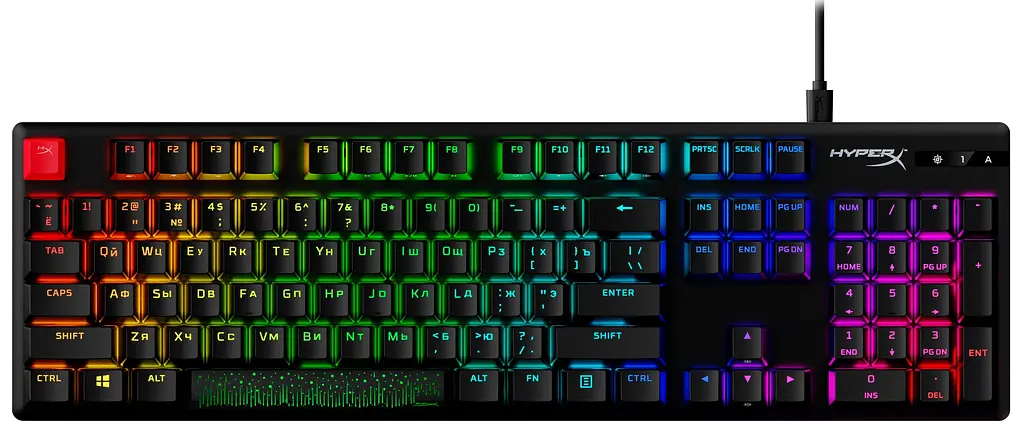 HyperX Клавіатура Alloy Origins Red USB RGB PBT ENG/RU, Black - фото 4