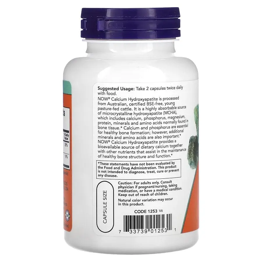 Вітаміни та мінерали NOW Calcium Hydroxyapatite Caps, 120 вегакапсул - фото 3