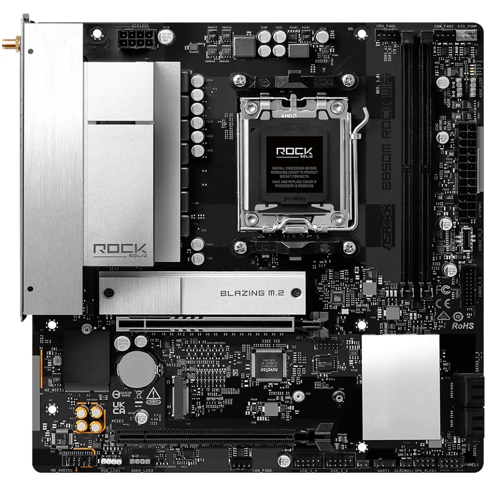 ASRock B850M ROCK WIFI (AM5/B850, 2*DDR5, PCIex16, HDMI/DP, 4xSATAIII,2xM.2, 2.5GLan, mATX) - фото 2