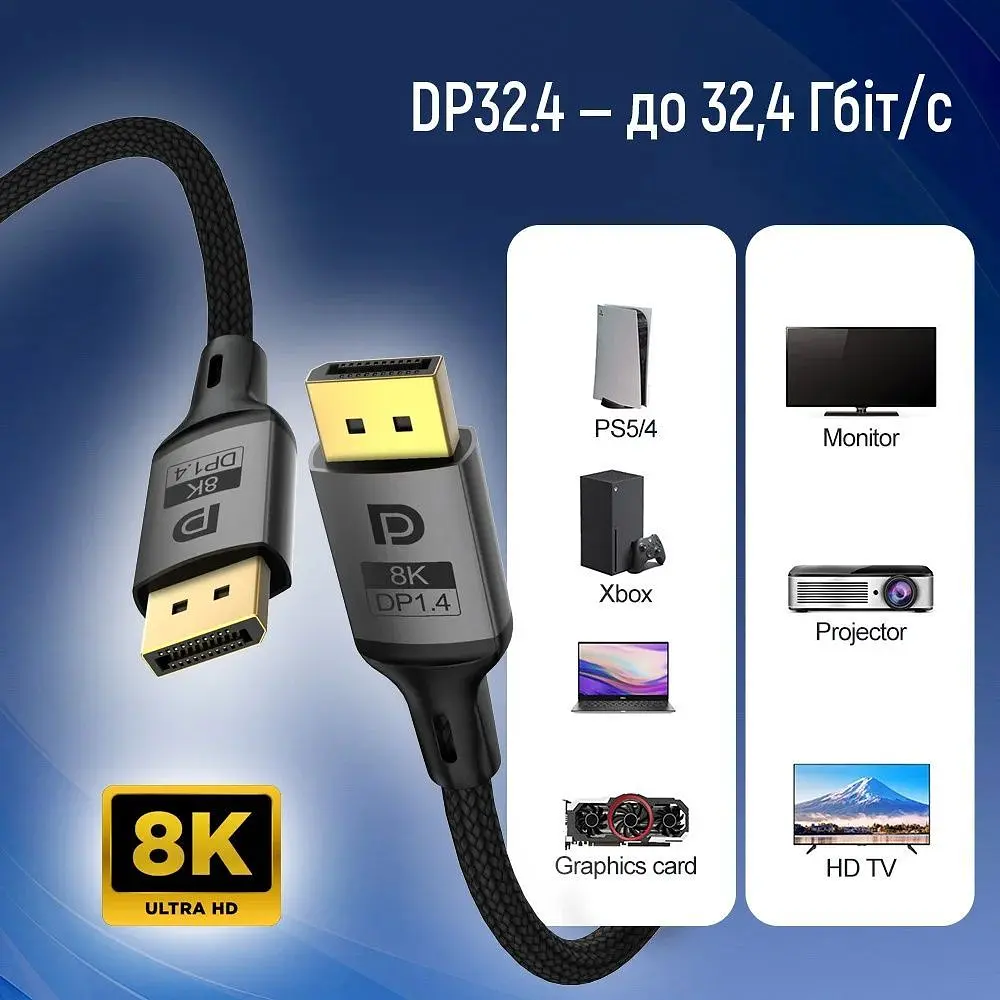 Кабель ColorWay DisplayPort-DisplayPort V1.4 8K 1.5м, Black (CW-CBDP093-BK) - фото 6