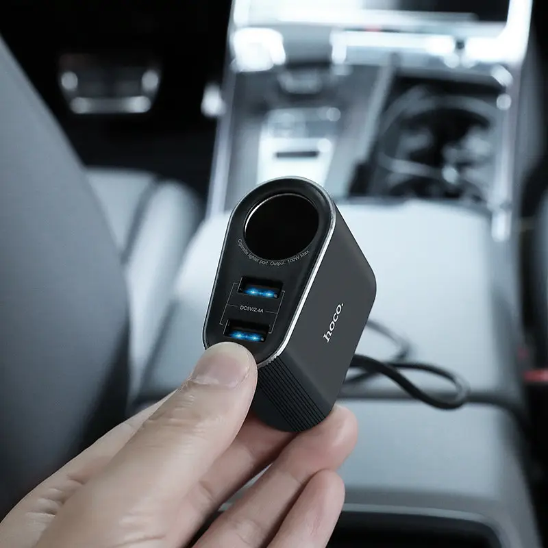 Подовжувач - Адаптер автомобільний Hoco Companheiro Front and Rear Seat Ciigarette Lighter Z35A 100W чорний - фото 3