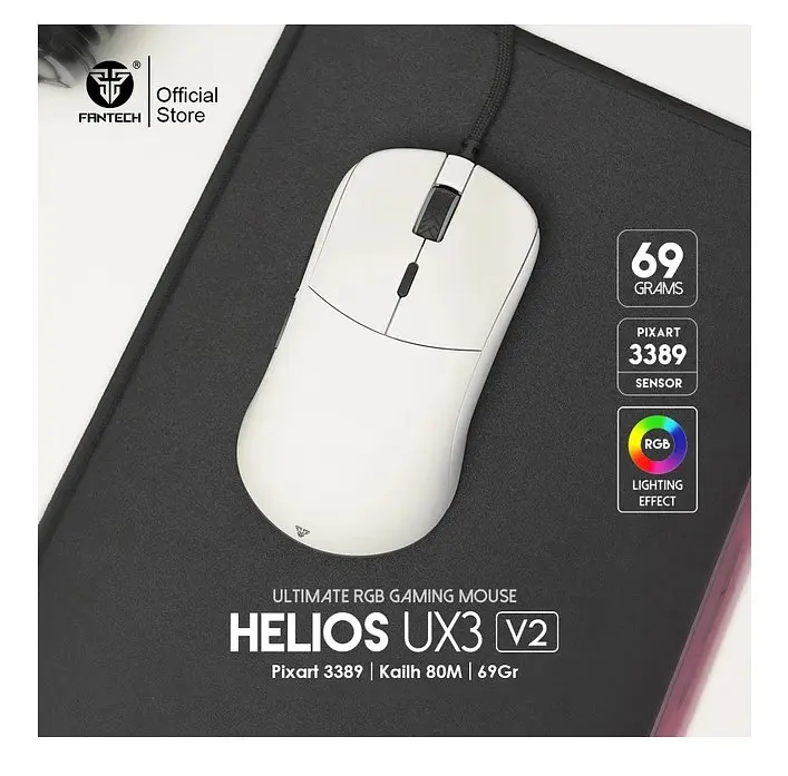 Игровая мышь Fantech UX-3 V2 HELIOS PixArt 3389, 400IPS, 50G, 1600DPI White - фото 4