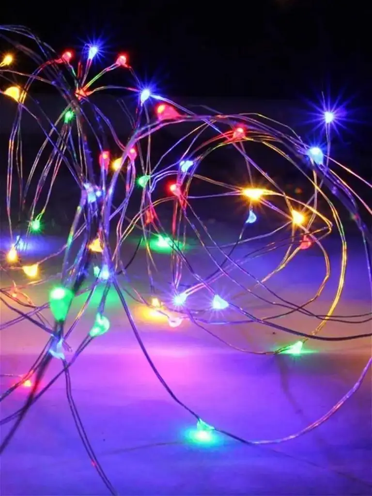 Світлодіодна новорічна LED гірлянда-нитка “Краплі роси” 100 LED, 10 м, на батарейках + USB (різнокольоровий) - фото 4