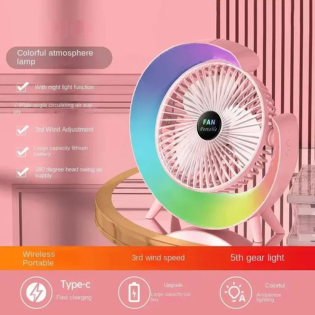 Міні вентилятор USB настільний акумуляторний з RGB підсвічуванням - фото 2