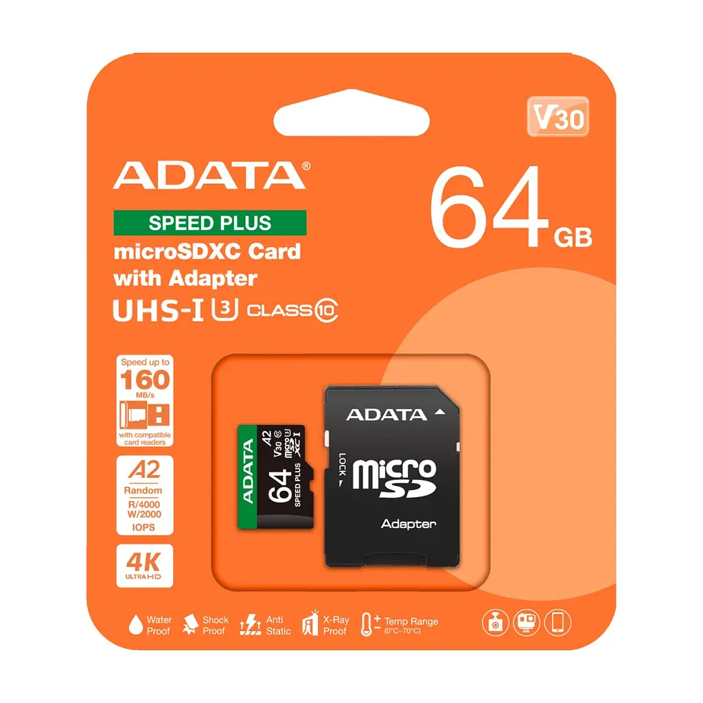 Карта пам'яті ADATA 64GB microSD class 10 UHS-I U3 V30 A2 Speed Plus (UD64GUI3V30A2SP-RA1) - фото 3