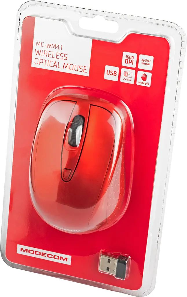 Мишка Modecom MC-WM4.1, бездротовий, 3кн., 1600dpi, нано ресівер, червоний - фото 5