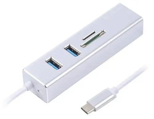 Хаб USB Maxxter NECH-2P-SD-01, Silver, Type-C 3.1 - 2xUSB 3.0 / GLan / microSD / SD, кабель 17 см, алюмінієвий корпус - фото 2