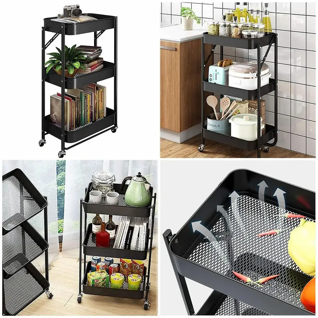 Этажерка Wall Sticker SW-00002099 мобильная трехъярусная универсальная из металла 46.5х29х77.5 см черная - фото 6