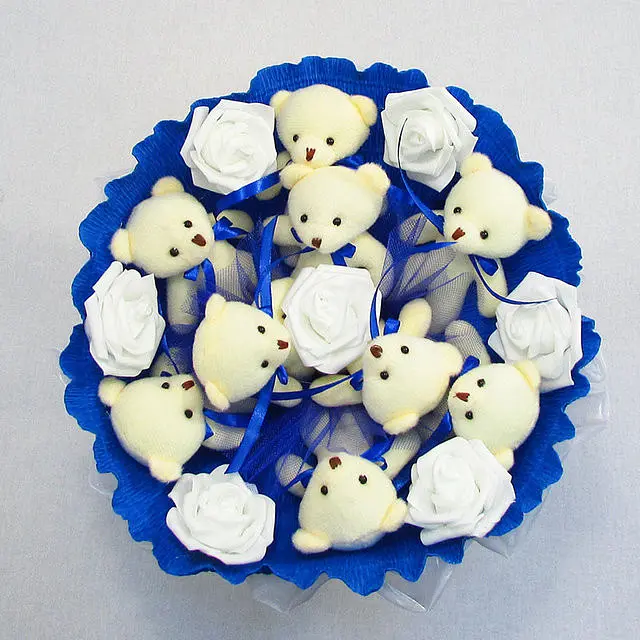 Букет из мягких игрушек 9 мишек 5339IT синий - фото 3