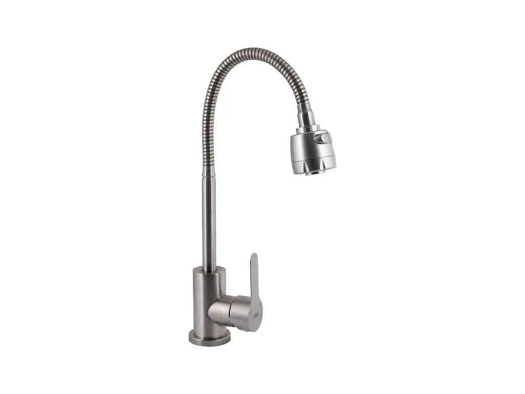 Змішувач Brinex на мийку сірий Pure 015F41 (k35) з гнучким виливом BRIPUR015F41NKL