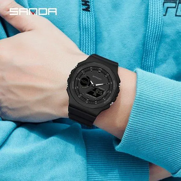 Водостійкий тактичний кварцовий годинник Sanda Jocker black - фото 4