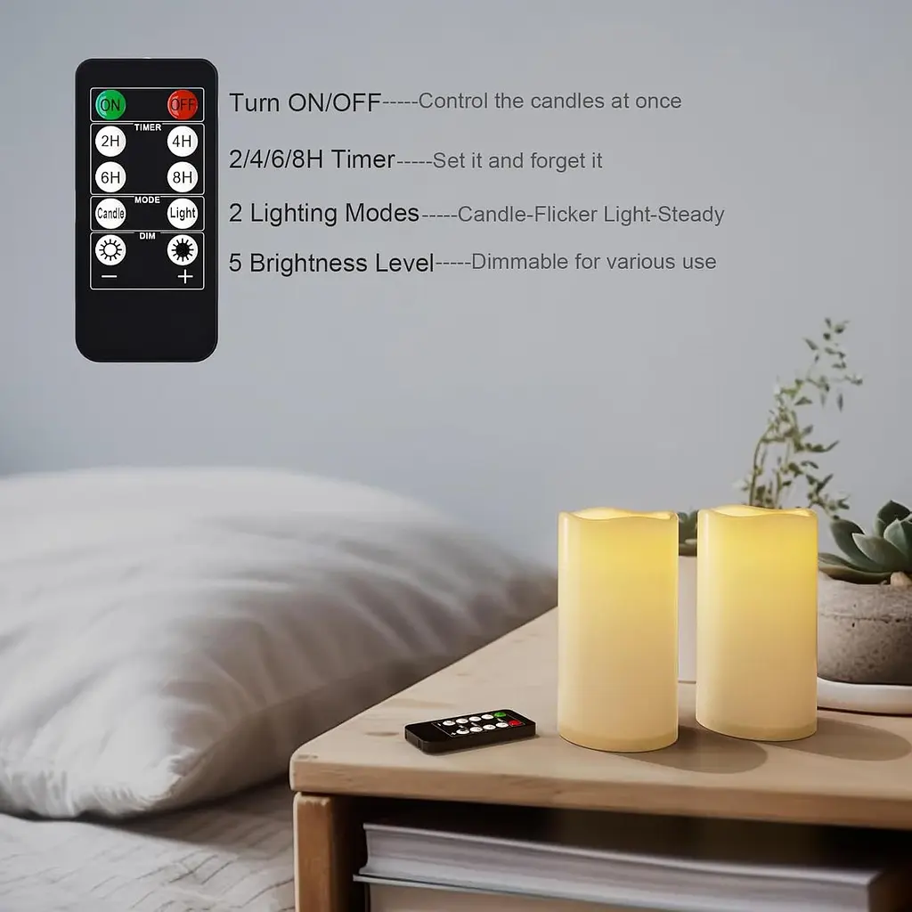 Yme 2 шт. світлодіодні без полум'яні свічки, теплі білі свічки-стовпи на батарейках, що мерехтять з дистанційним таймером для різд - фото 4